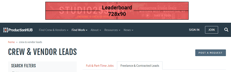 Leaderboard banner position (728x90)